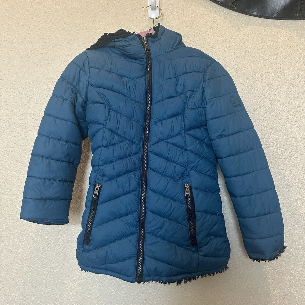 Steve Madden Girl's Parka Jacket YOUTH Reversible Hooded Quilted Puffer S 7/8